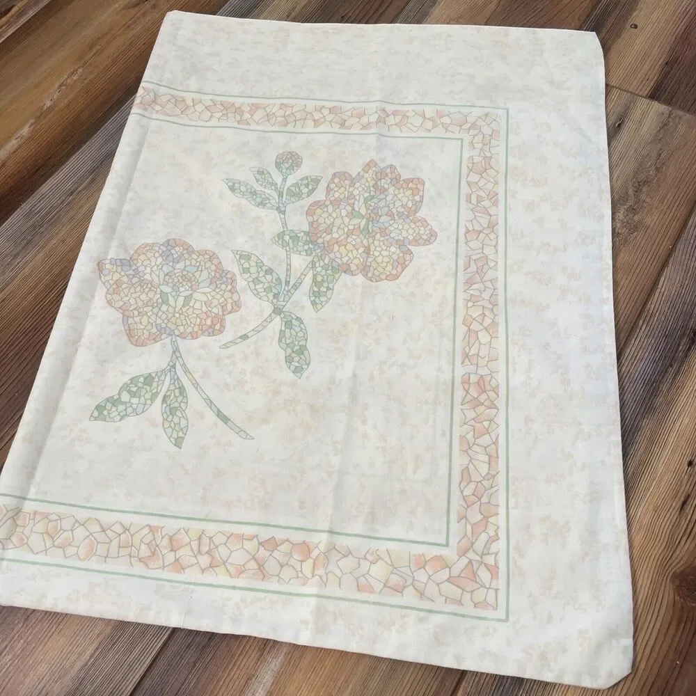 Vintage EUC JcPenney Mosaic Flowers Neutral Fine Combed Percale Pillowcase